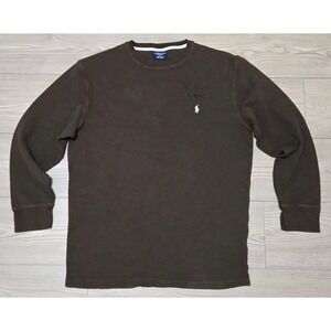 Polo Ralph Lauren Sleepwear Shirt Mens 2XL Brown Waffle Knit Thermal Long Sleeve